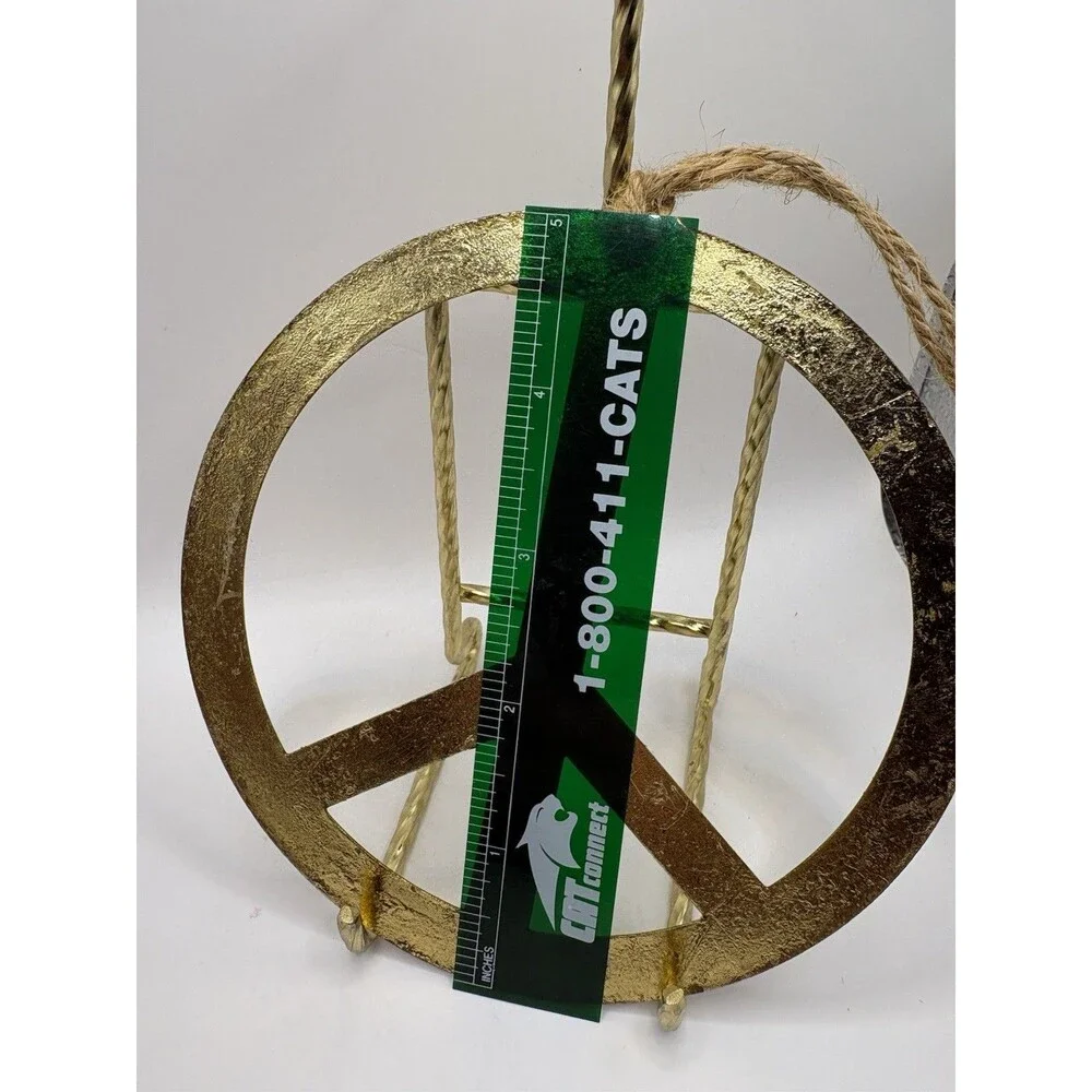 Pottery Barn Gold Hammered Metal Peace Sign Ornament 5” Christmas Decor